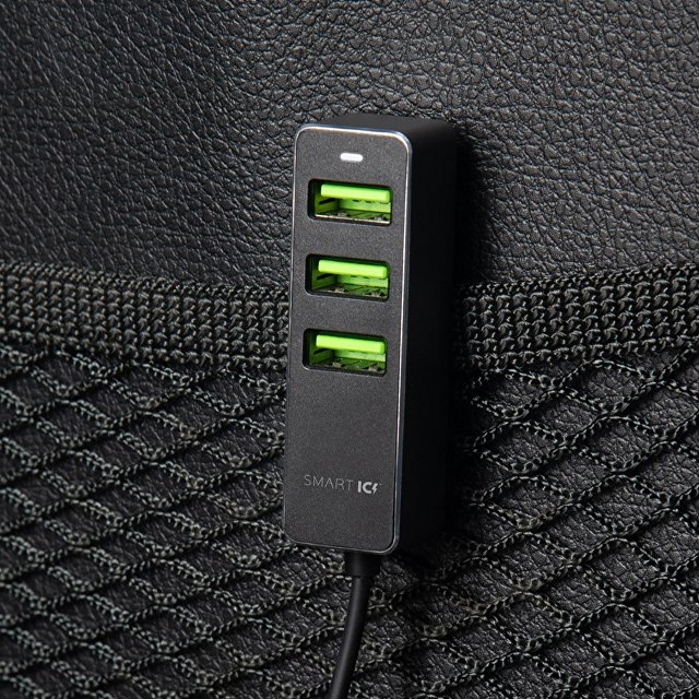 АЗУ 1 USB + 3 USB для пассажиров, QC 3.0, 7А, алюминий, графит, Deppa