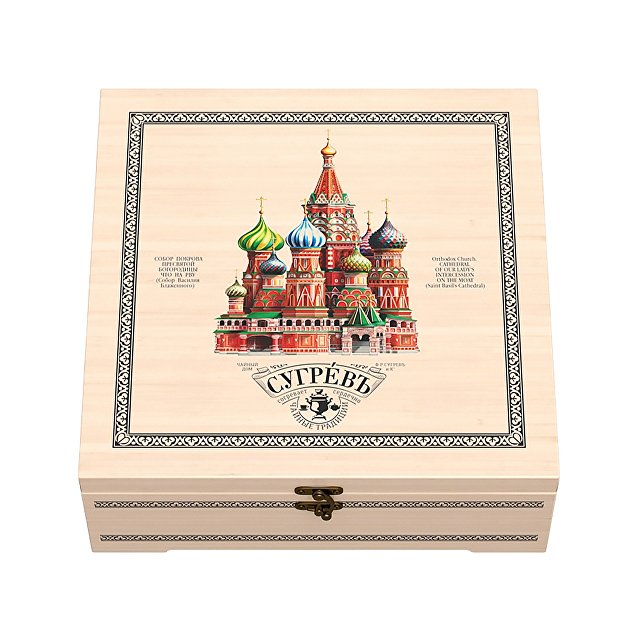 Шкатулка "Народы России": 7 купажей чая, матрешка ручной работы с мини-вареньем внутри