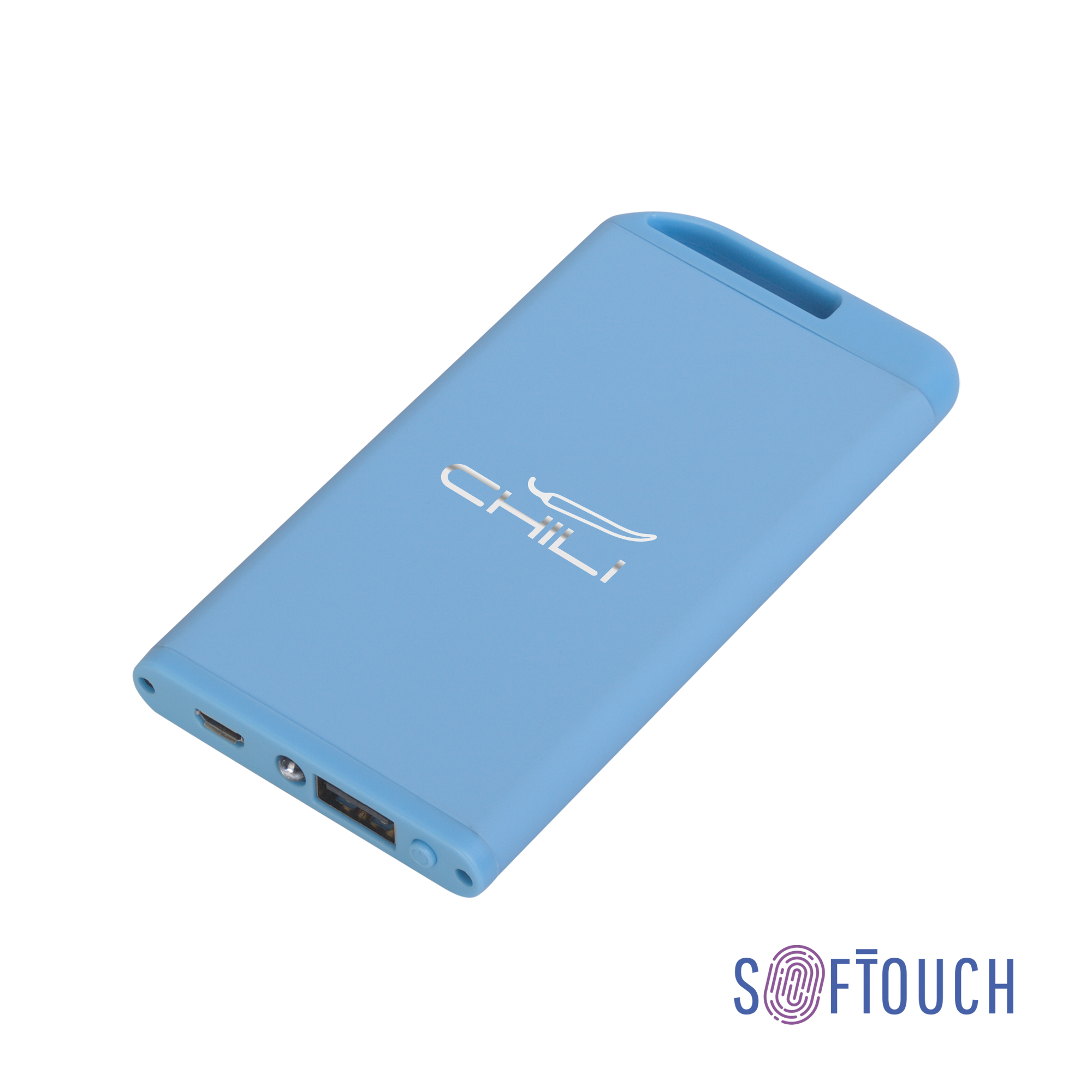 Зарядное устройство "Theta" с фонариком, 4000 mAh, покрытие soft touch, голубой