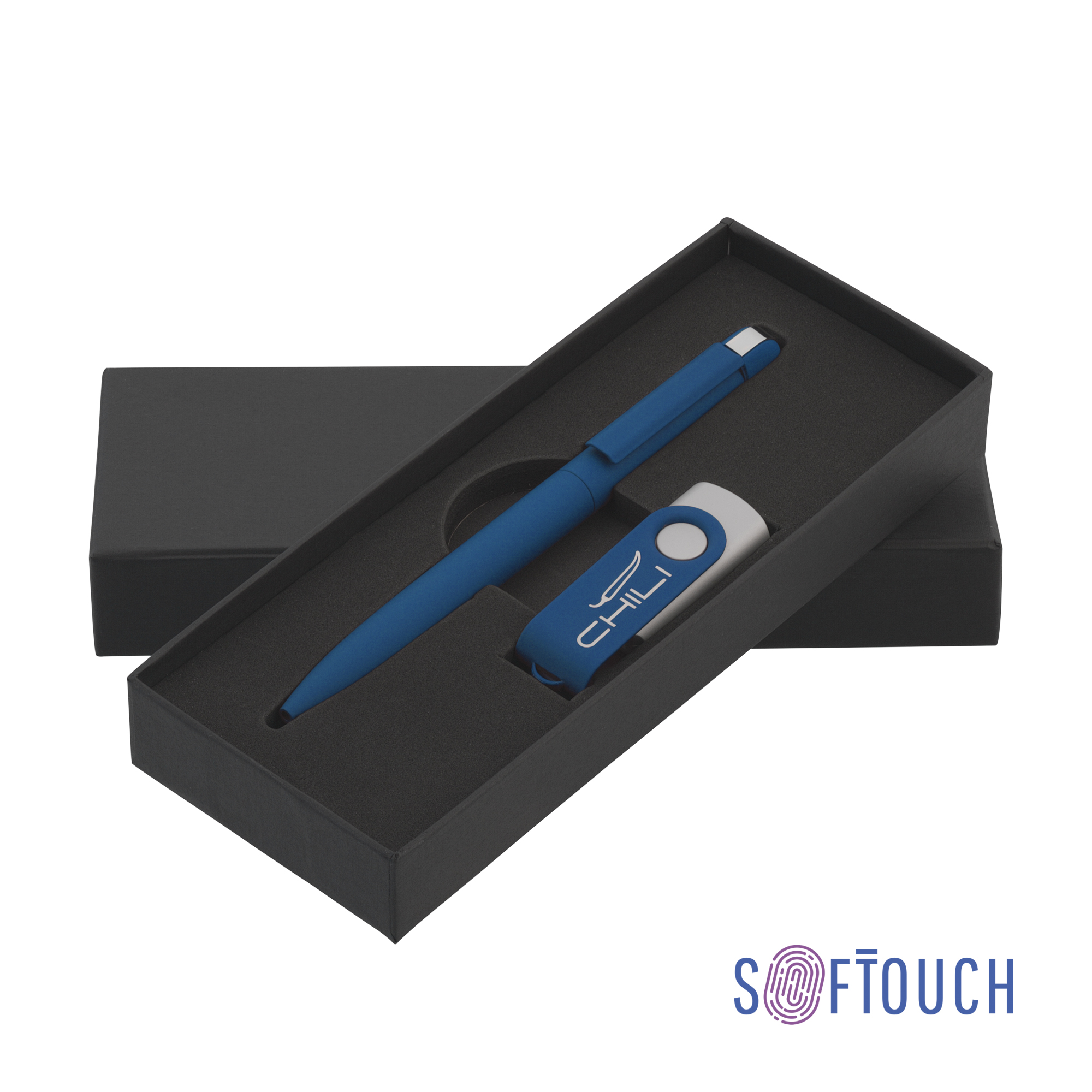 Набор ручка + флеш-карта 16 Гб в футляре, покрытие soft touch, темно-синий