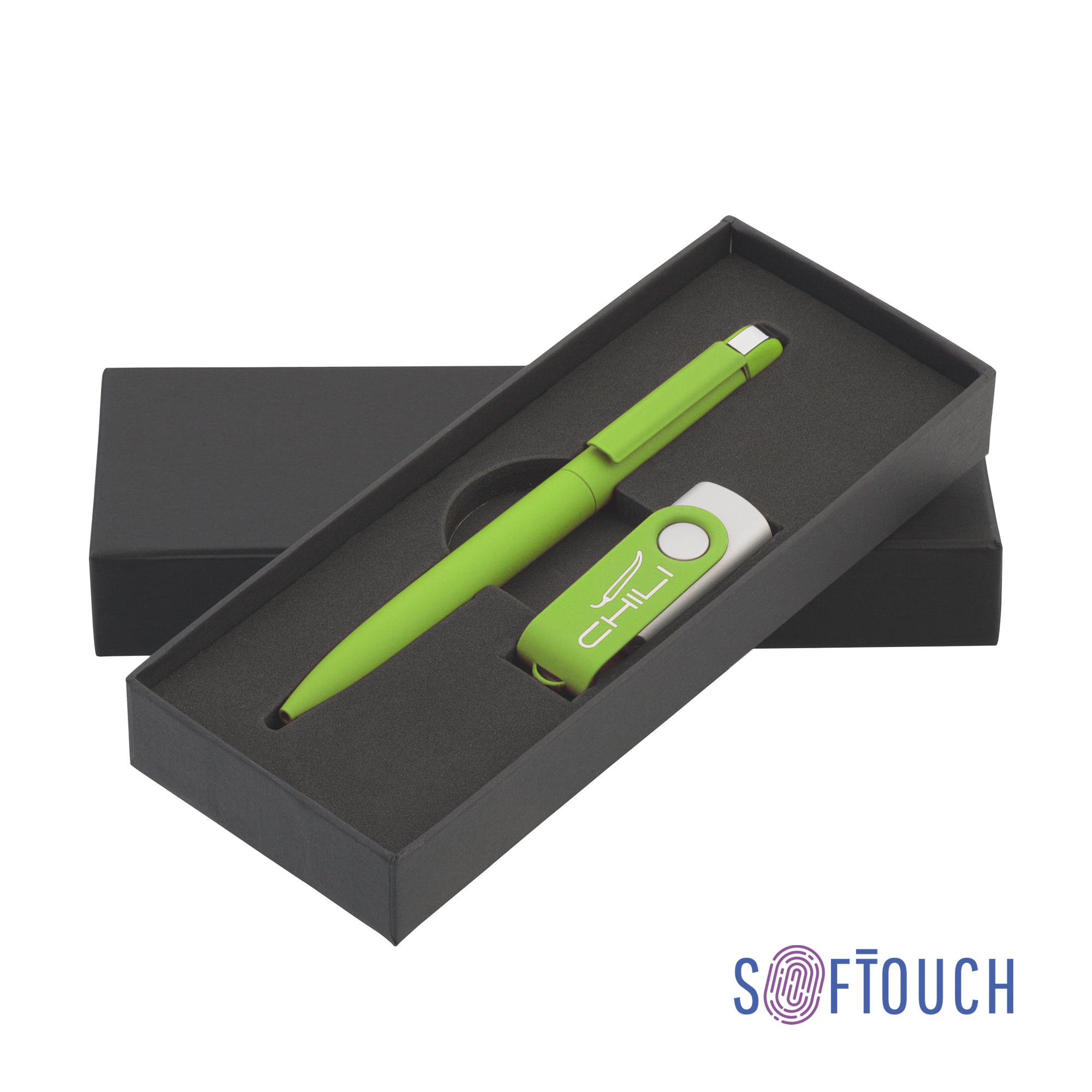 Набор ручка + флеш-карта 16 Гб в футляре, покрытие soft touch, зеленое яблоко