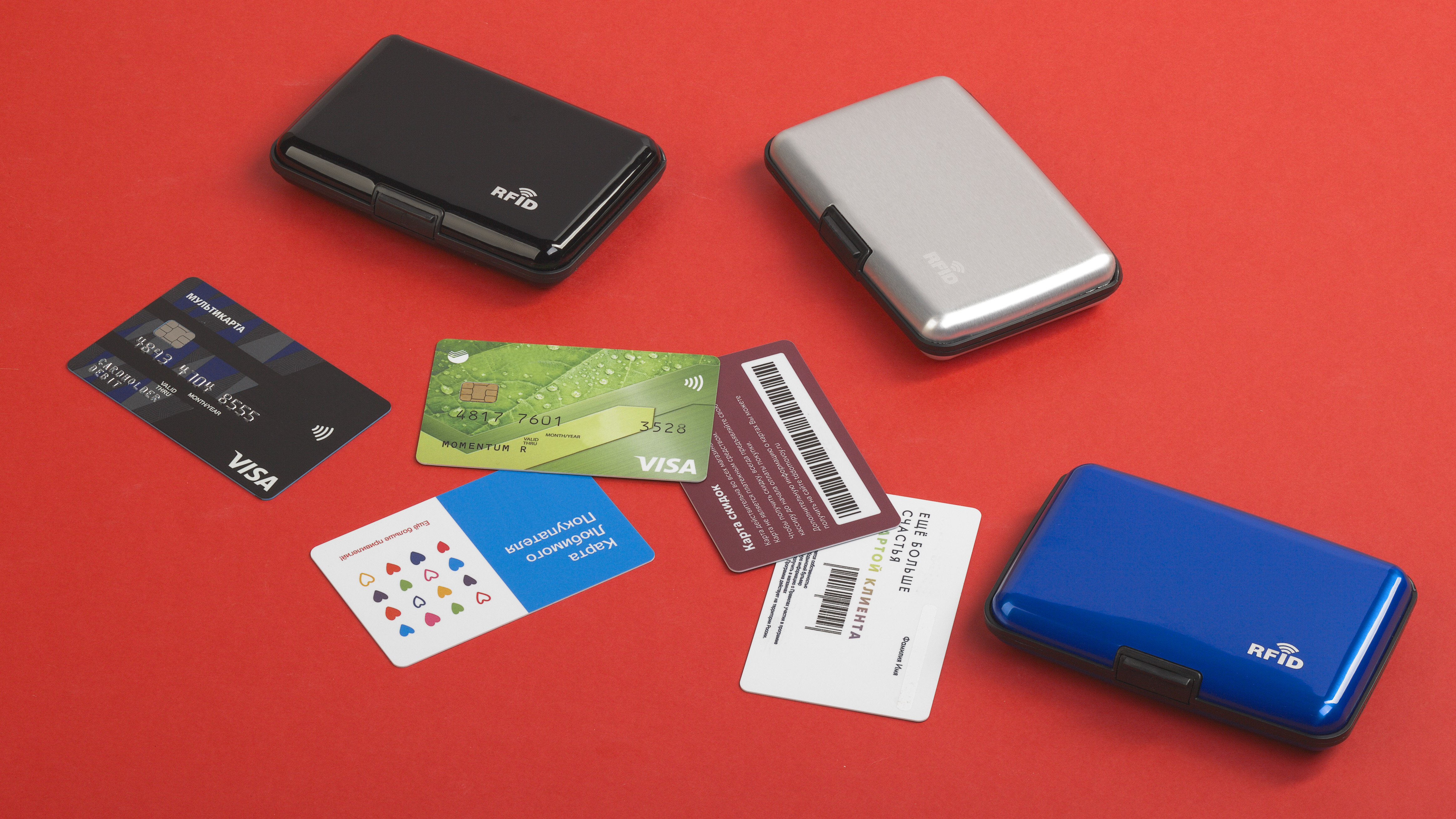 Футляр "Trust" для банковских карт и визиток с RFID - защитой от считывания данных, серебристый, синий