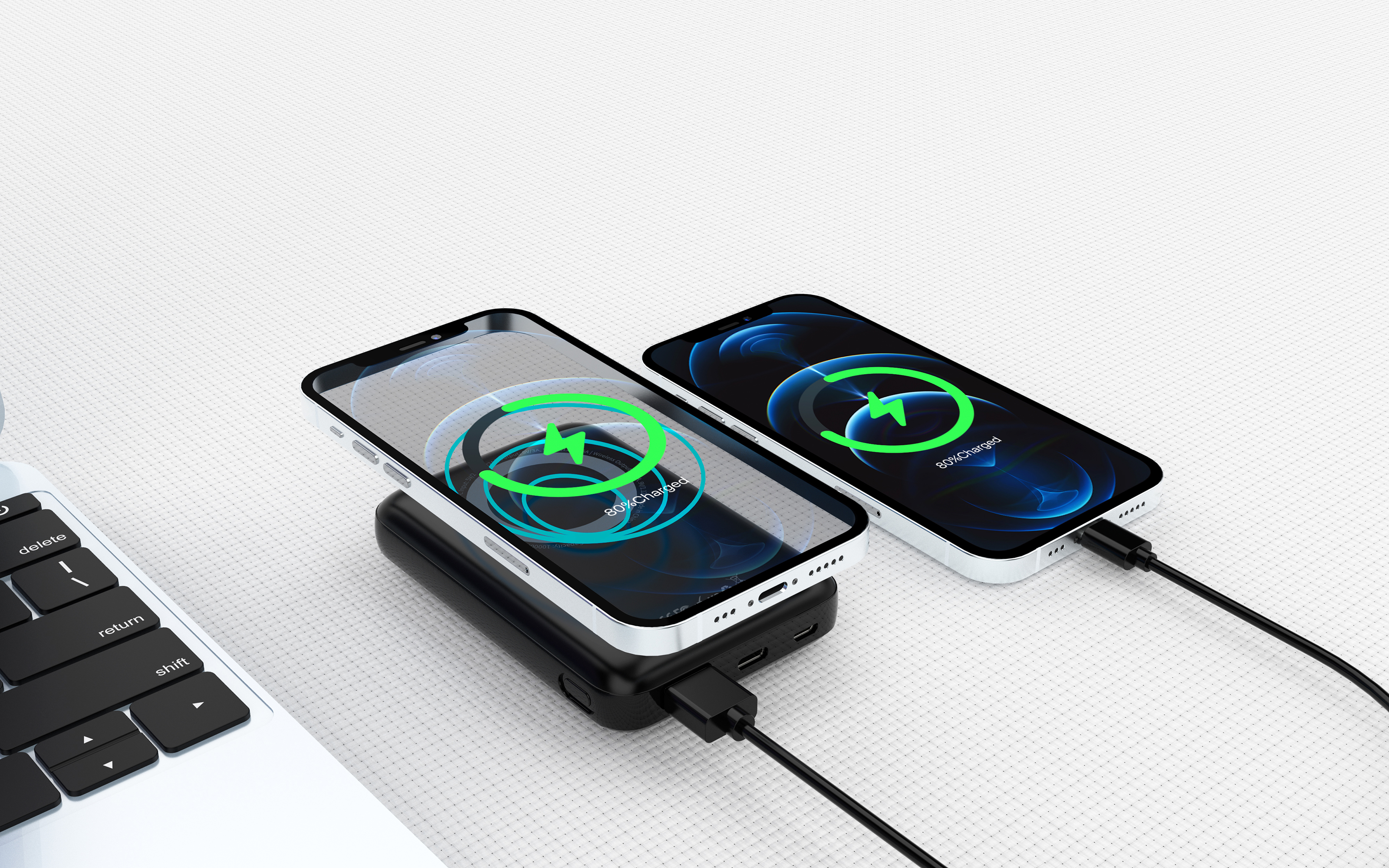Беспроводное магнитное ЗУ "Forsage SOFTTOUCH", 8000 mAh с быстрой проводной (20W) и беспроводной (15W) зарядкой, покрытие soft touch, черный