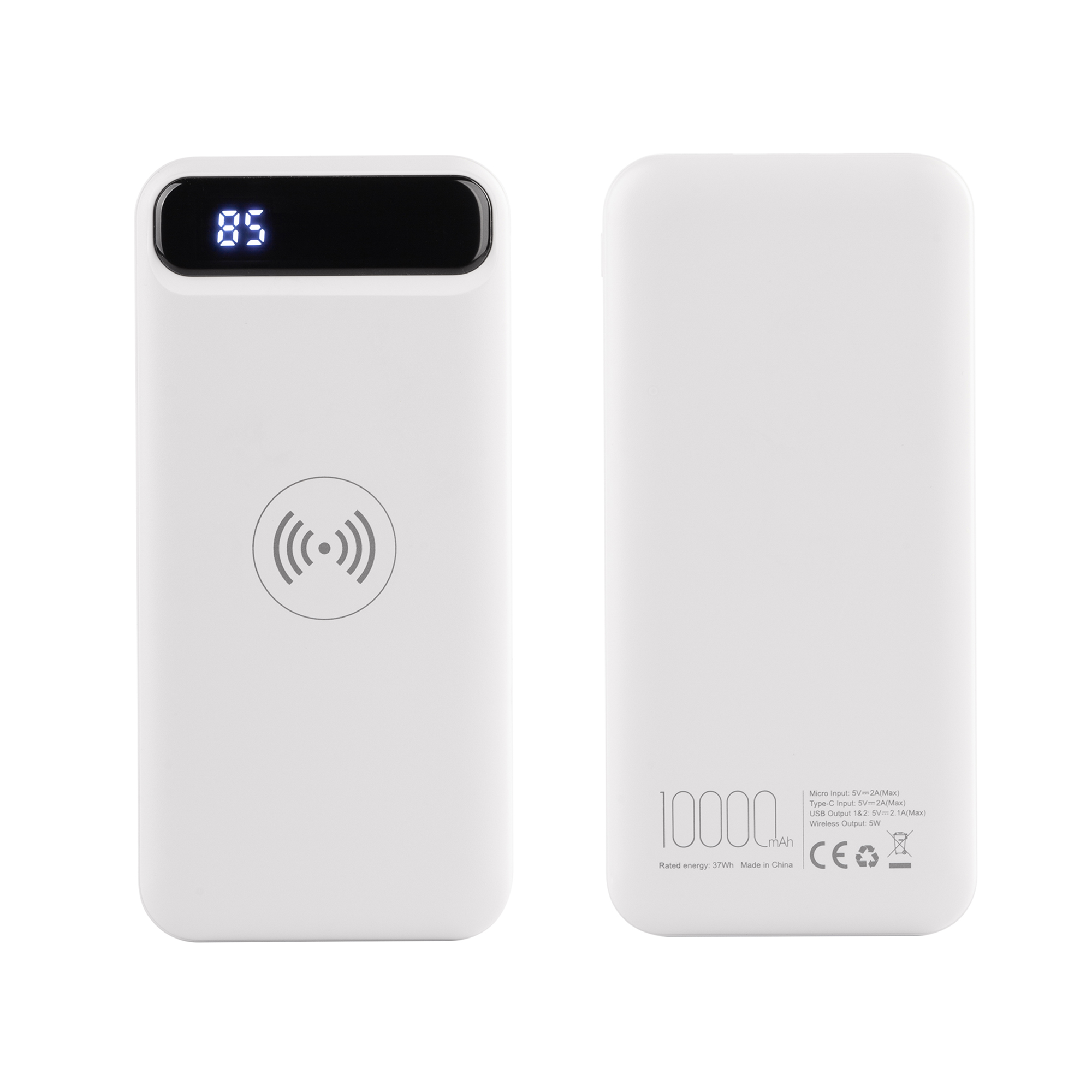 Беспроводное зарядное устройство "Quantum", 10000 mAh с цифровым индикатором заряда, белый