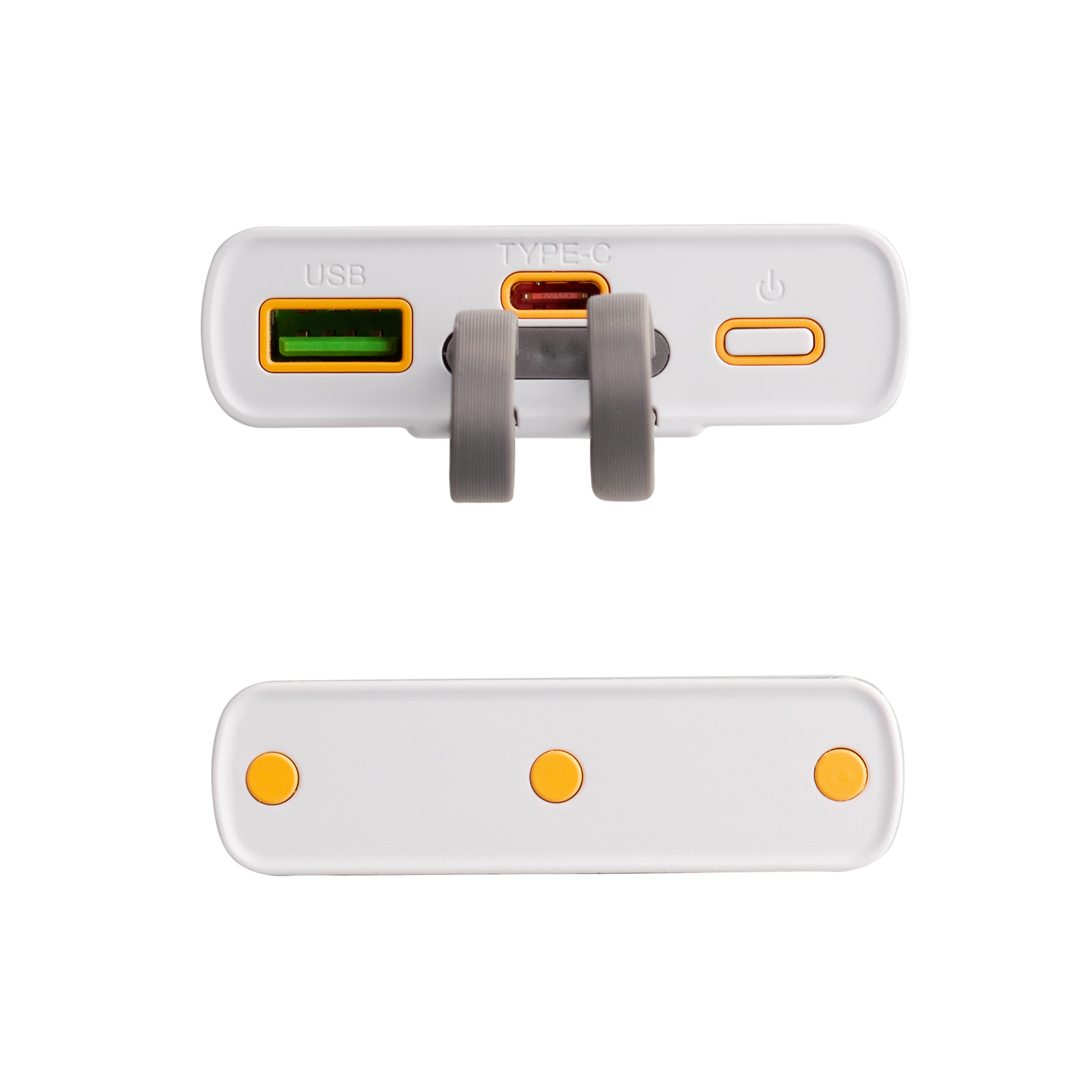 Зарядное (22.5W) устройство "Link" 10000 mAh с прозрачным корпусом, цифровым индикатором заряда и встроенными Type-C/Lightning кабелями, белый/черный