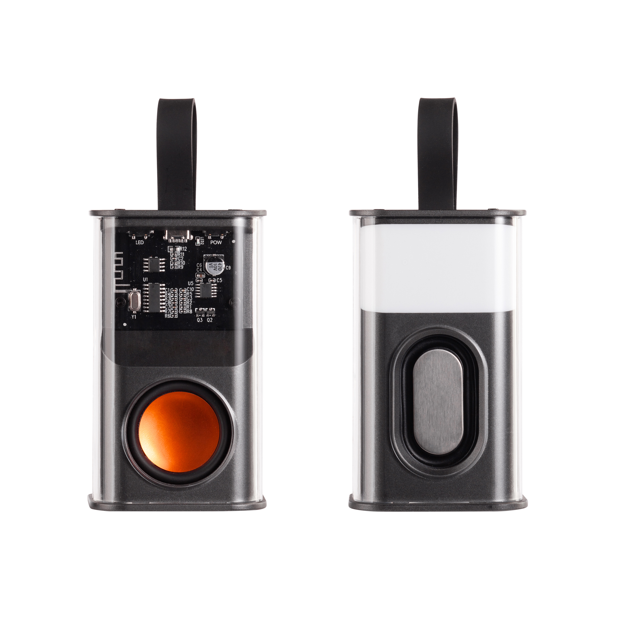 Bluetooth колонка "Hi-Fi" 5Вт с разноцветной подсветкой и прозрачным корпусом, черный с оранжевым