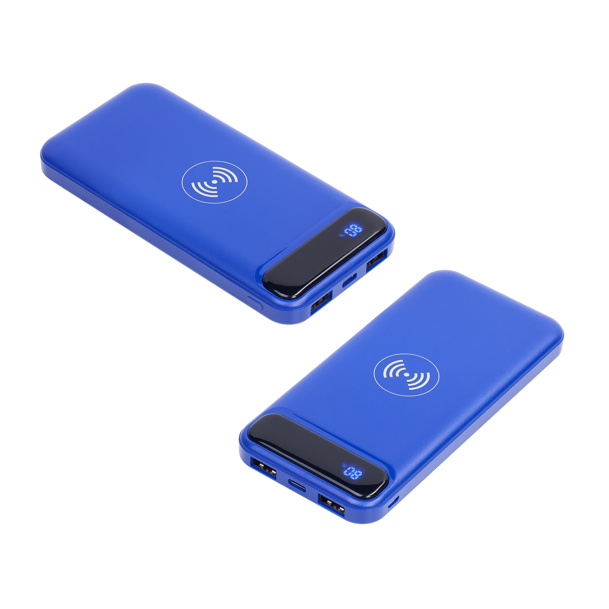 Беспроводное зарядное устройство "Quantum", 10000 mAh с цифровым индикатором заряда, синий