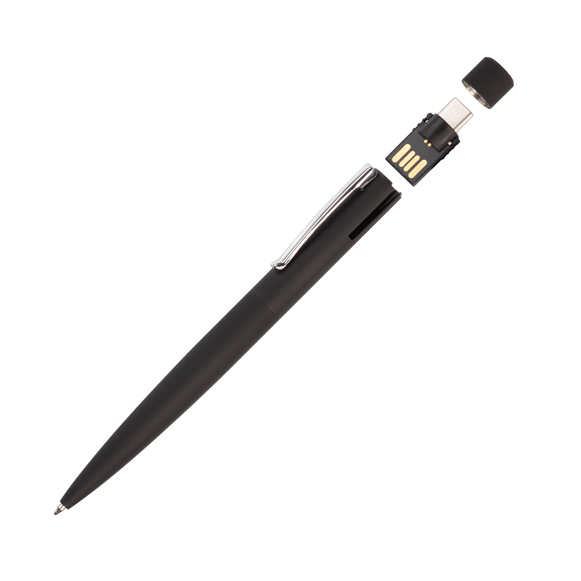 Ручка шариковая "Secret" с флеш-картой OTG 32Gb (USB2.0/Type-C), покрытие soft touch, черный