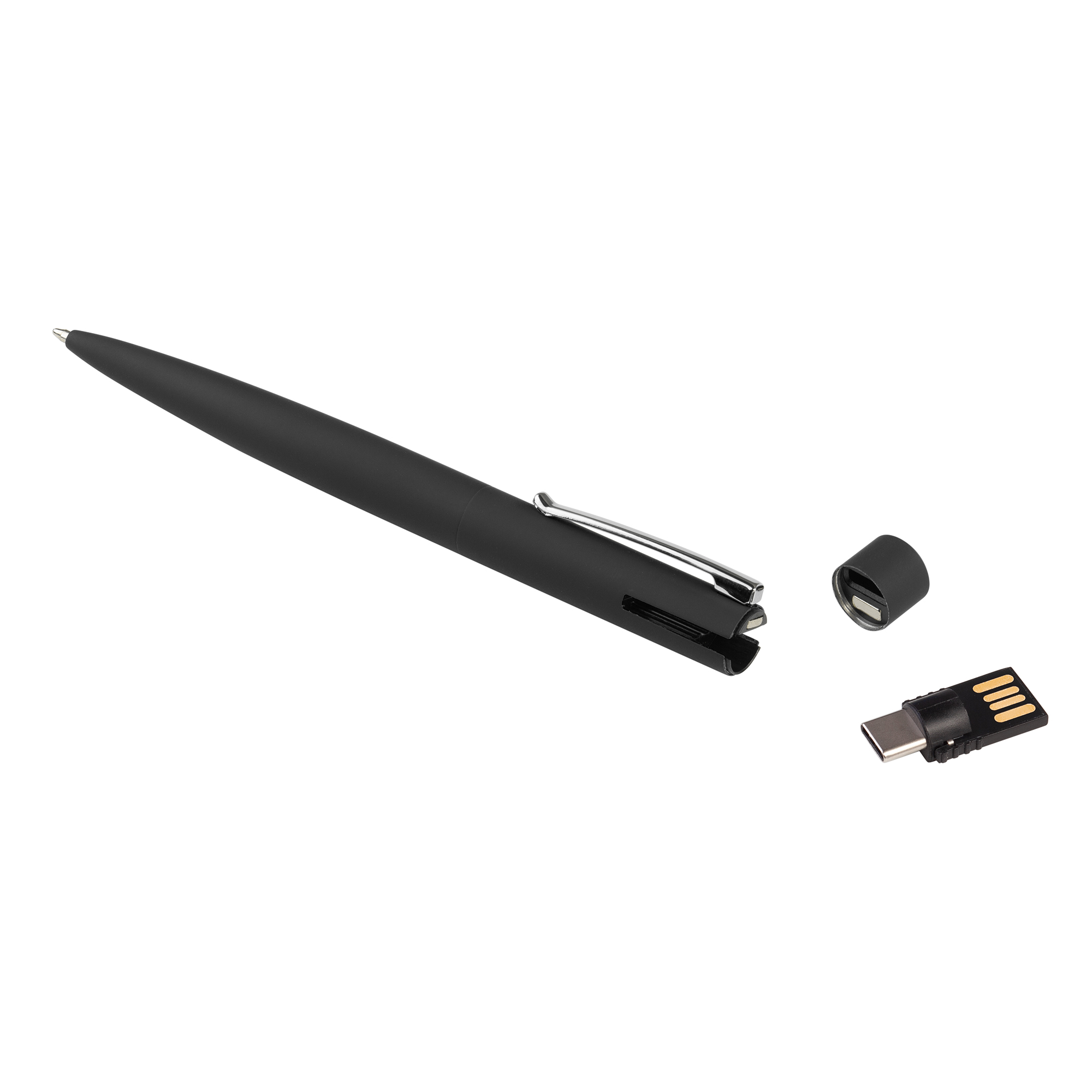 Ручка шариковая "Secret" с флеш-картой OTG 32Gb (USB2.0/Type-C), покрытие soft touch, черный