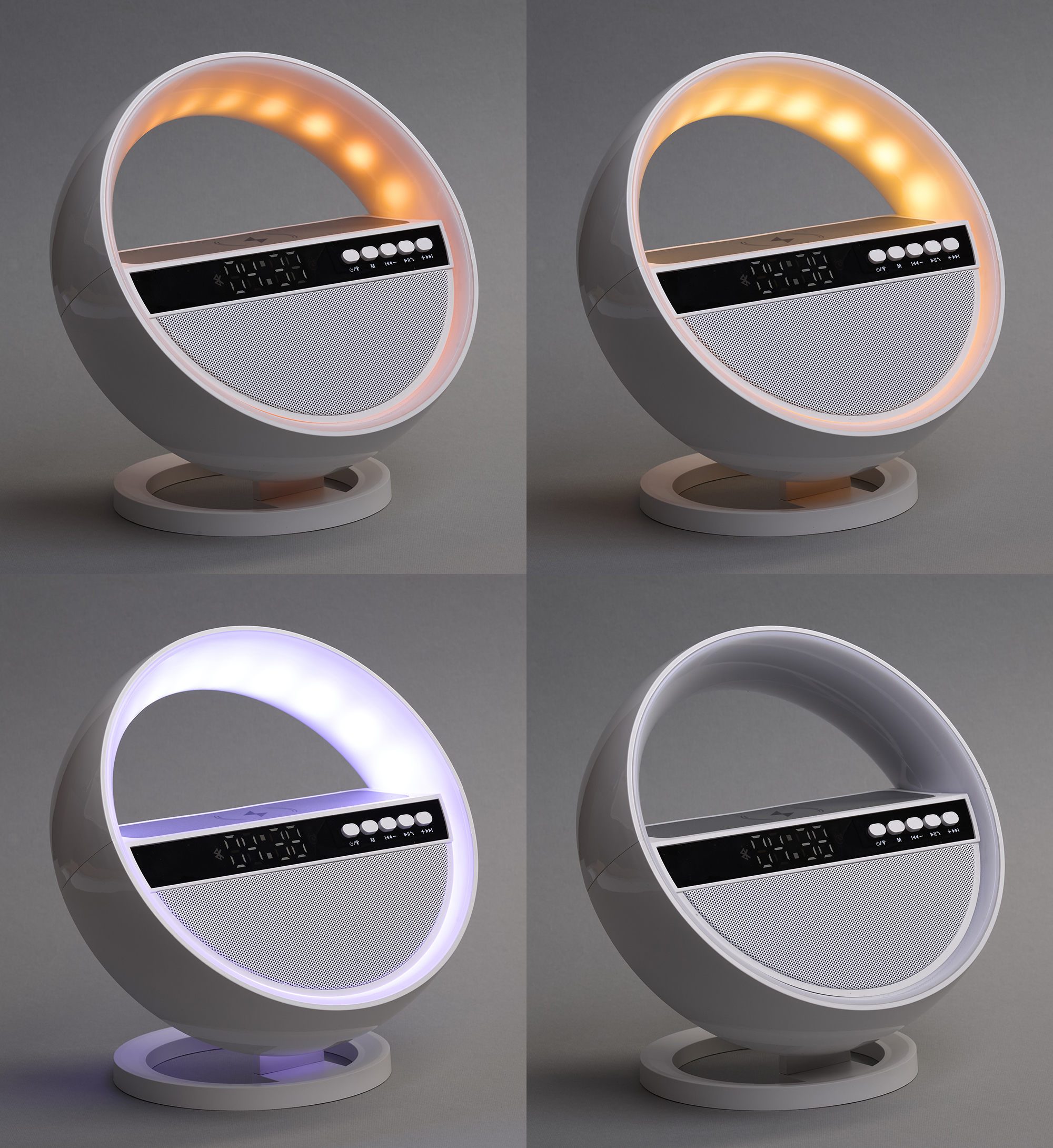 Bluetooth колонка "Smart Orb" 5Вт с беспроводным (15W) ЗУ, лампой, часами, FM радио, белый