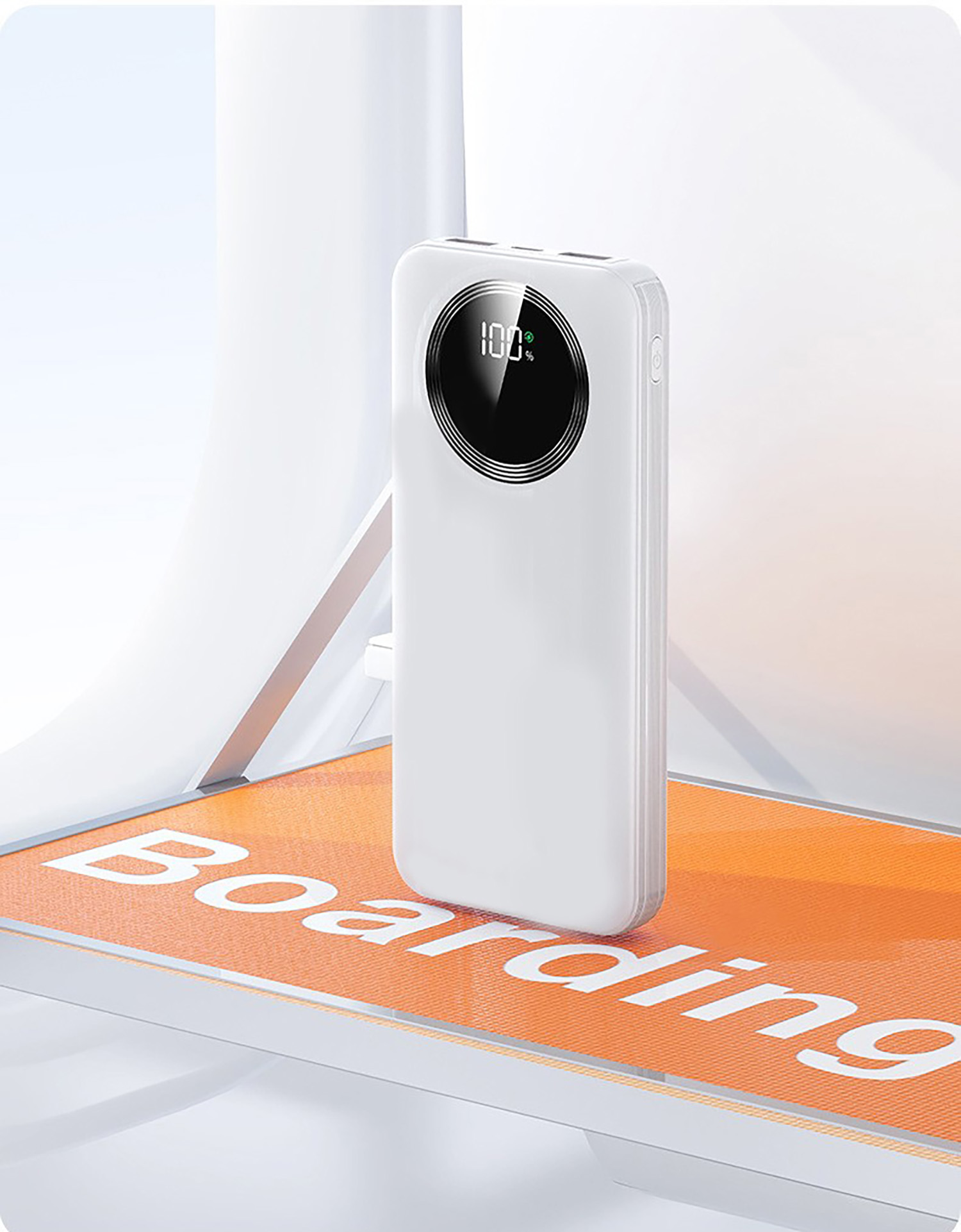 Зарядное устройство "Phantom" 10000 mAh с 4мя встроенными кабелями и цифровым индикатором заряда, белый