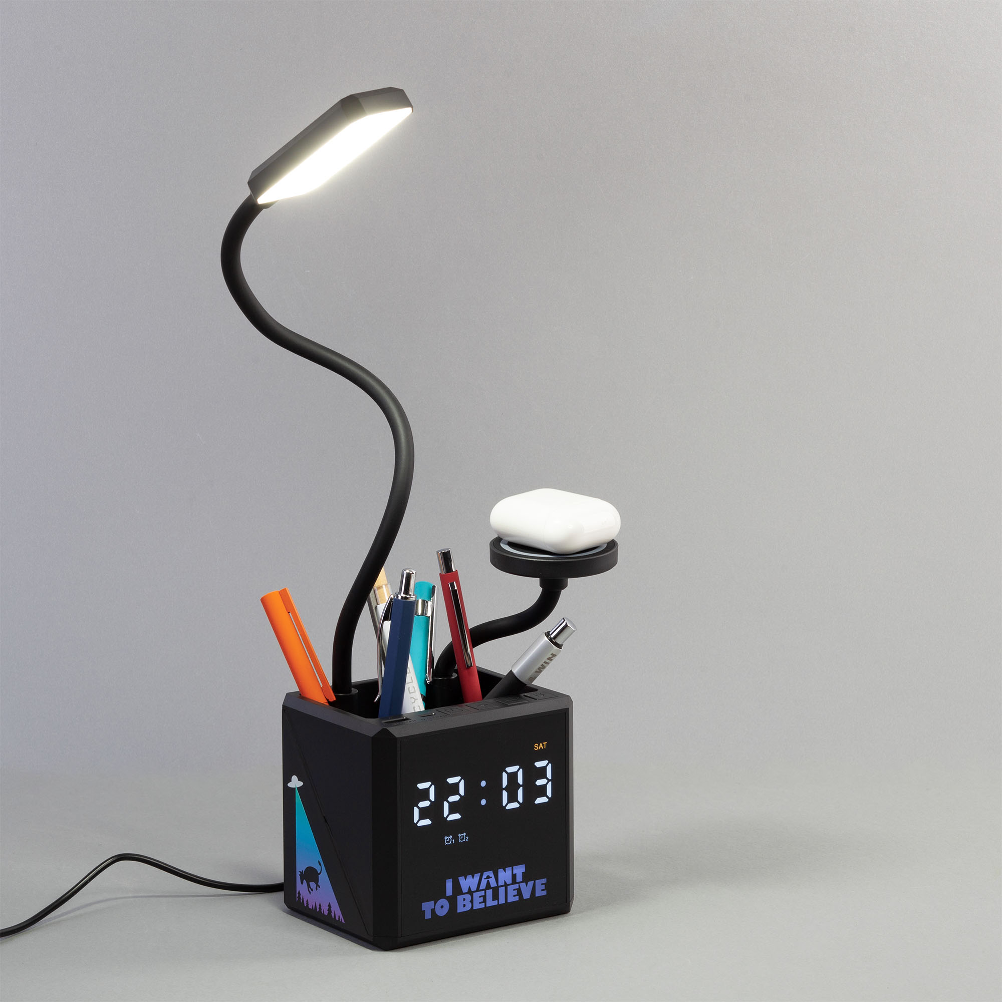 Лампа "Smart Flex" с беспроводным 3в1 (15W) ЗУ с MagSafe, часами, карандашницей и подсветкой логотипа, черный