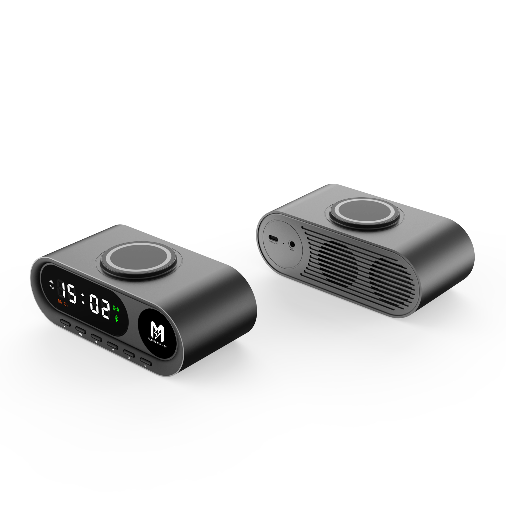 Настольные часы "Smart Hub" с bluetooth колонкой 5Вт, беспроводной (15W) зарядкой и подсветкой логотипа, черный