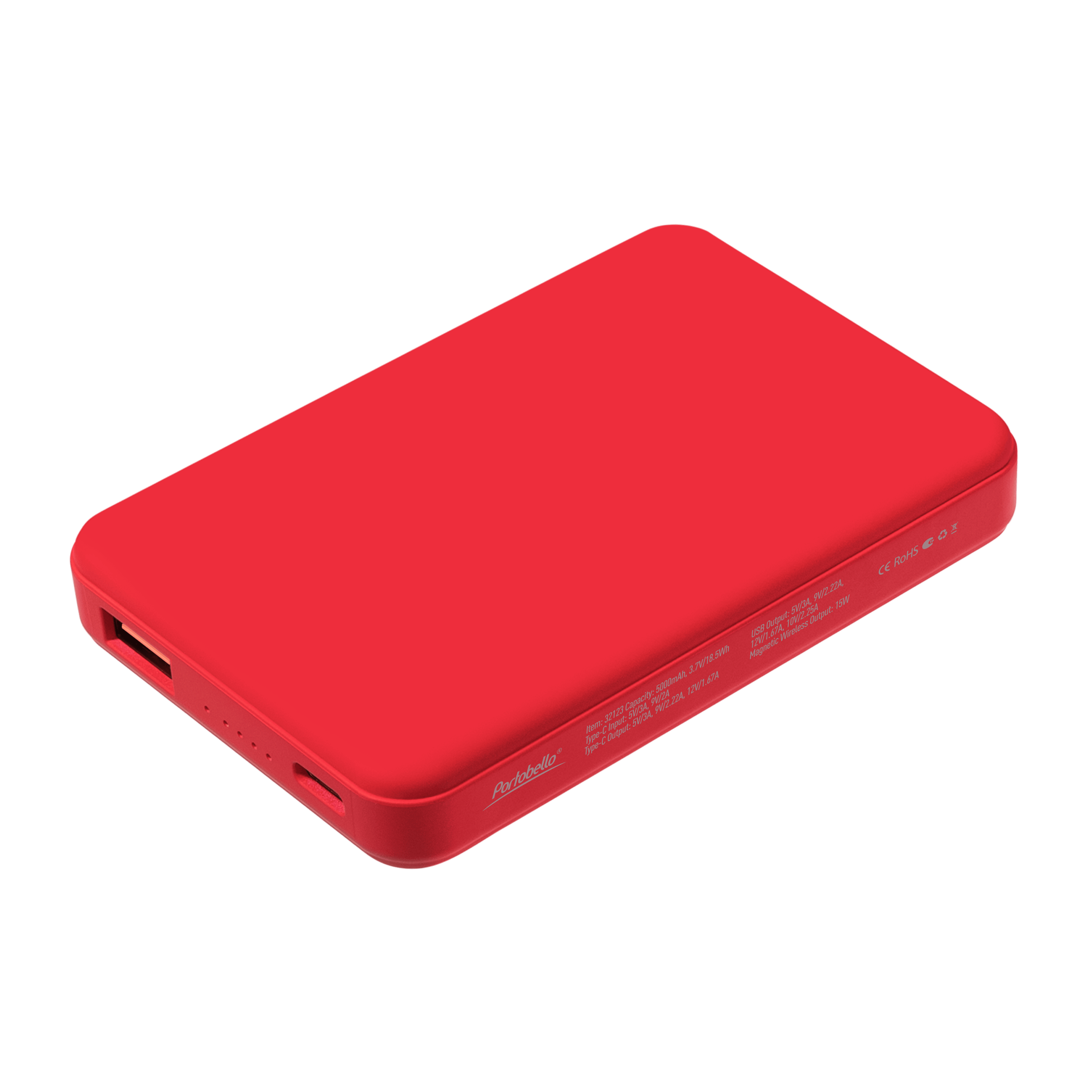 Внешний аккумулятор Ларго PD (Largo PD) 5000mAh с функцией беспроводной зарядки 15W, красный