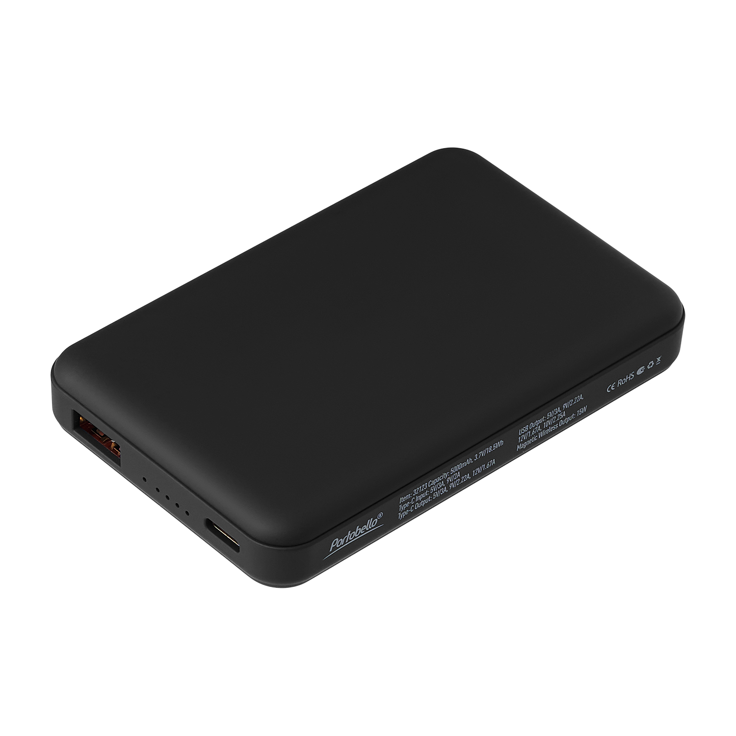 Внешний аккумулятор Ларго PD (Largo PD) 5000mAh с функцией беспроводной зарядки 15W, черный