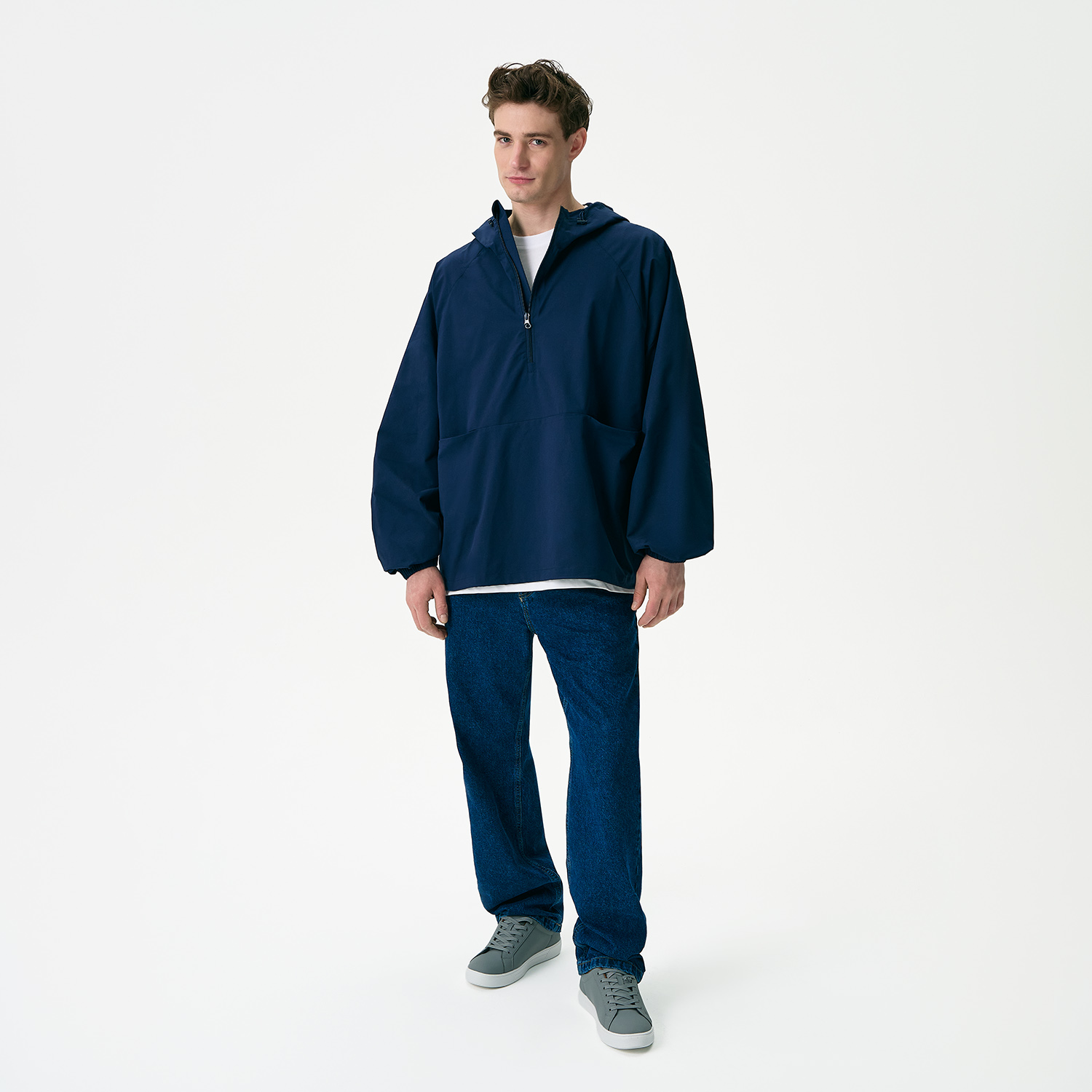 Ветровка (анорак) оверсайз унисекс Риссман (Rissman), темно-синяя, размер XL/XXL